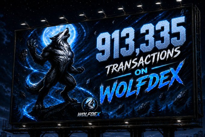 The image showcases a billboard with a wolf and blue sky as its backdrop, featuring text that reads "913,335 Transactions on Wolfdex", which highlights achievements related to LitecoinVM. An additional line of text reads "Focus on what is in the image and how it relates to the post", emphasizing the importance of the content displayed on the billboard.