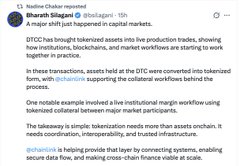 Screenshot of a tweet by Nadine Chahine (4 months ago) about GTCC partnering with IOHK to launch an institutional trading platform, followed by a Turkish WhatsApp message reading 'Allah çarpsın seni çok özledim yeni grup adı'.
