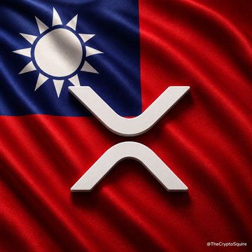 The image depicts the XRP logo superimposed on the flag of Taiwan, visually connecting the cryptocurrency with the nation's potential embrace of digital assets as a strategic reserve, as mentioned in the accompanying post.
