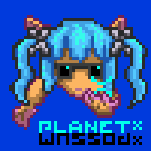 A pixel art image of an anime-style character with blue twin-tail hair on a blue background, with the text 'PLANET: UNSSOLI' displayed below.