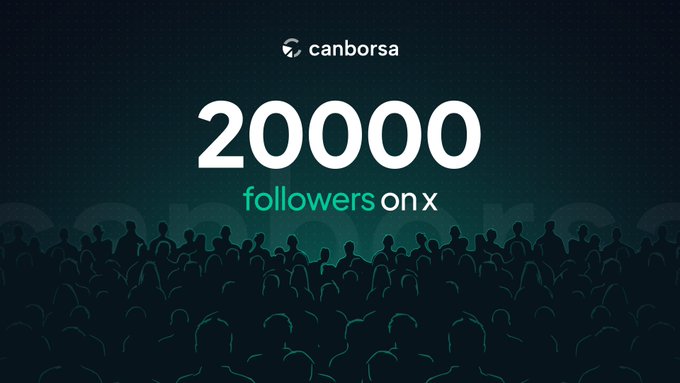 The image features a large crowd of people, with the text "20K followers on x" written above them. The crowd appears to be gathered for an event or conference, as they are all facing towards the same direction. The background of the image is dark blue, which contrasts with the white text and makes it stand out more prominently. The caption below the image reads: "Canborsa building in that direction makes it even more relevant right now."