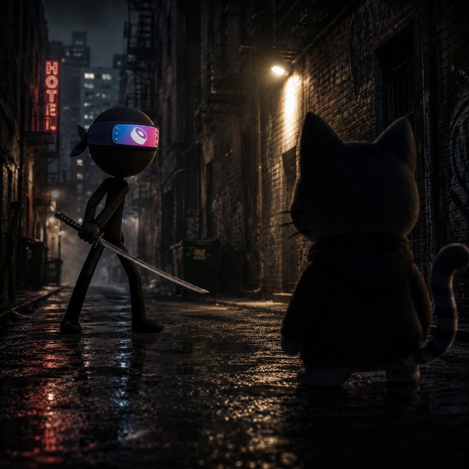 urns of water, a black cat, and a building with a "Hotel" sign are present on a rainy night street scene.