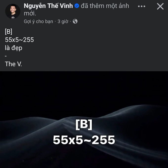 A screenshot of a Facebook story from Nguyễn Thế Vinh shows the text "[B] 55x5~255 là đẹp" overlaid on a dark background, suggesting a BTC trade bet predicting a 5x to 255x return. The post relates to the accompanying message about being tired from betting on Bitcoin and needing to "eat it up."
