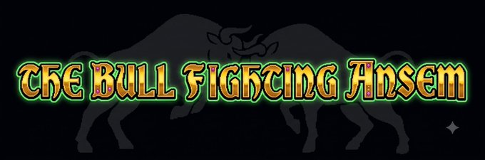 A stylized logo reading 'The Bull Fighting Ansem' in green and orange gothic-style text overlaid on a silhouette of a charging bull against a black background.
