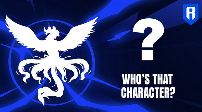 A bold blue graphic features a white silhouette of a winged figure with flowing hair, accompanied by a large question mark and the text "WHO'S THAT CHARACTER?" The image relates to the post's prompt, inviting viewers to guess the identity of the silhouetted character.