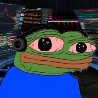 The image shows the popular "Sad Pepe" or "Sad Frog" meme wearing headphones, sitting in front of multiple trading screens displaying candlestick charts, order books, and price ladders. This image pairs with the post's mention of the "48h of Clarity act & FOMC from here," as Pepe appears somber and resigned while monitoring the markets ahead of these two major upcoming catalysts.