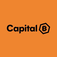 An orange graphic displaying the text 'Capital' in black letters next to a hexagonal Bitcoin logo.