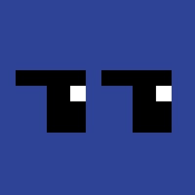 A blue background with a stylized black logo resembling two letter 'T' shapes with white square accents.