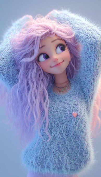 The image features a cartoon girl with long, curly hair wearing a blue sweater. She has her arms raised above her head, possibly posing for a photo or just enjoying herself. The caption of the image reads "Gm yall Happy new weeek let's rank up on @NomismaNetwork and @useTria". This suggests that the girl is part of an online community or social media platform where people share their interests and experiences with others who have similar hobbies, such as anime or cartoon characters.