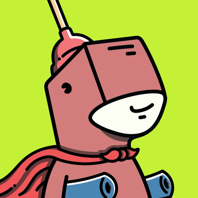 A cartoon character wearing a cardboard box as a head covering with a drawn face, red scarf, and antennas, set against a bright green background.