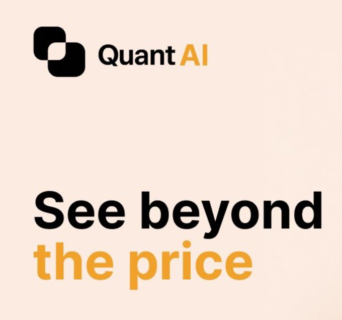 A logo for 'Quant AI' with a black and orange geometric icon, accompanied by the tagline 'See beyond the price' on a beige background.