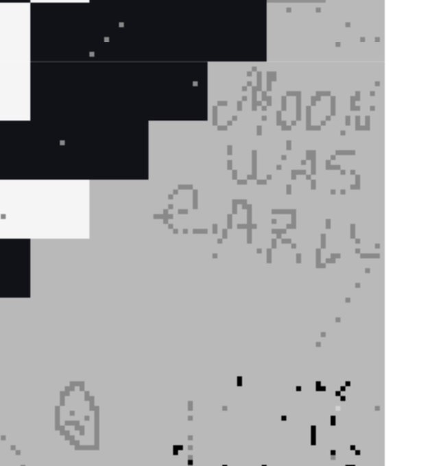 Heavily compressed, low-resolution grayscale pixel art showing the text 'CODER VAS OVER' and a small sad face icon.