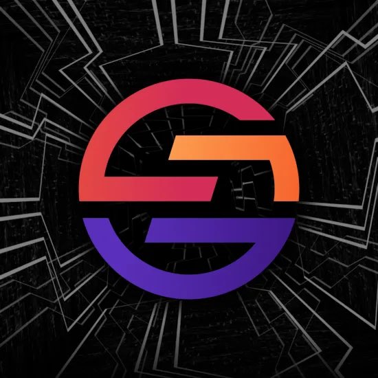 A circular logo featuring interlocking red, orange, and purple letters "G" and "S" set against a dark, geometric tunnel background.