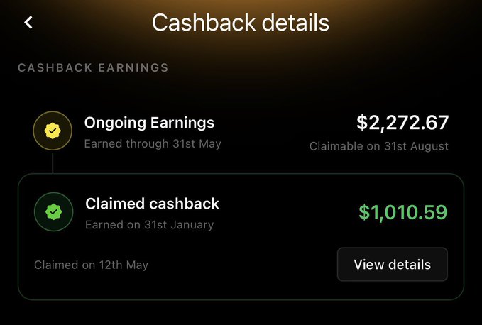 The image shows a screenshot of a mobile app that displays information related to Cashback Earnings. The app provides details about the user's cashback transactions, including the amount claimed back, the date of the transaction, and the total amount earned. It also allows users to view their claim details and manage their cashback transactions efficiently.