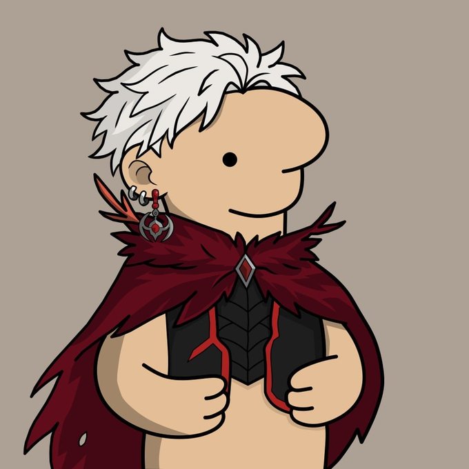A cartoon-style avatar of a pale-skinned character with spiky white hair, wearing a black and red outfit with a red feathered cape and a silver earring.