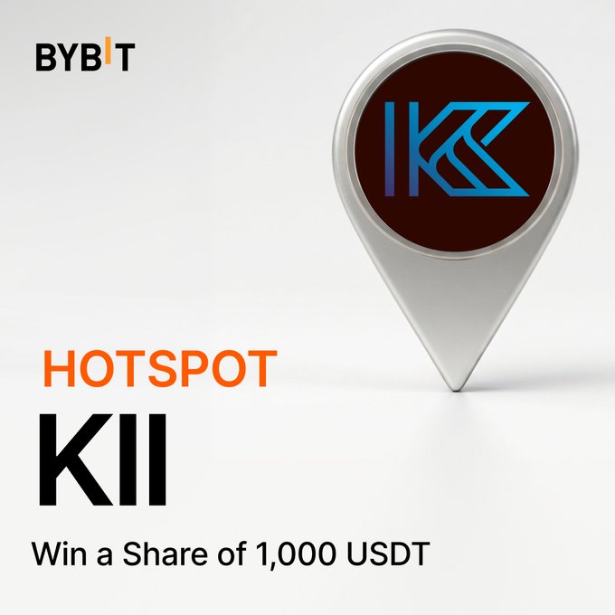 This image advertises a Bybit KiiChain ($KII) Hotspot event where participants can win a share of 1,000 $USDT. The image prominently displays the Bybit logo, the word "HOTSPOT," the ticker "KII," and the prize amount of 1,000 $USDT.