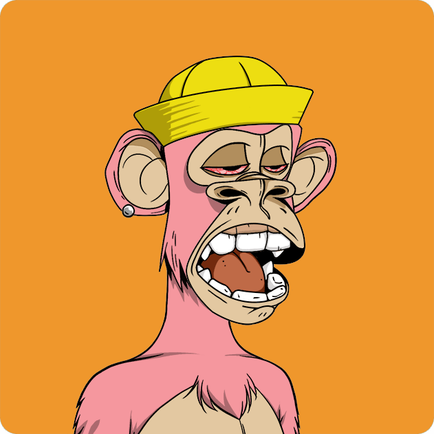 A cartoon illustration of a pink monkey with a grumpy expression wearing a yellow beanie, set against an orange background.