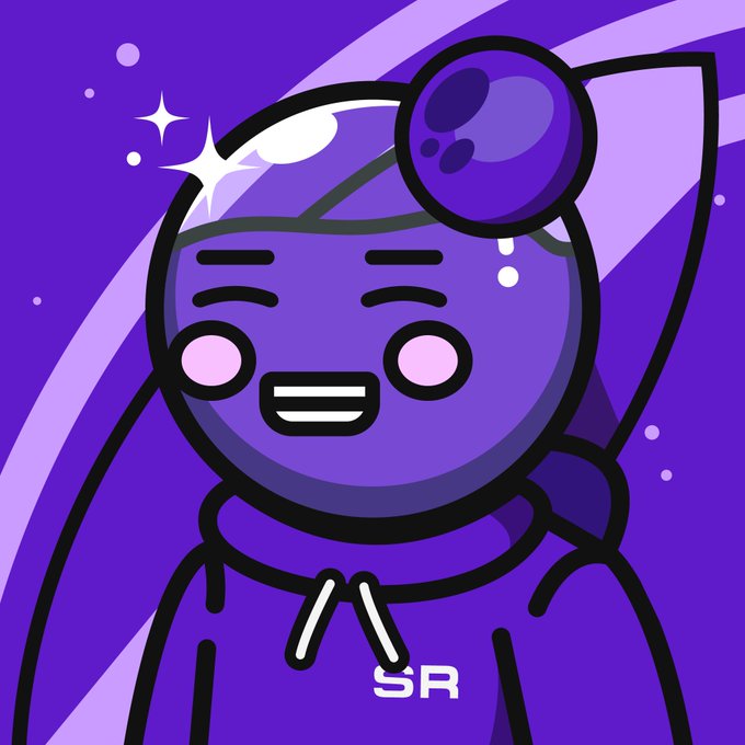 A purple cartoon-style astronaut character with a hood, smiling with pink cheeks, featuring 'SR' text on its suit.