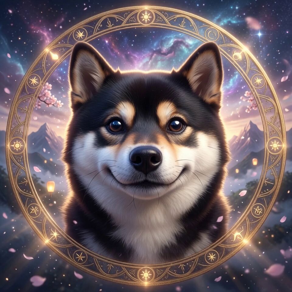 The image features a black and white dog with a happy expression, sitting inside a golden circle or frame that has a starry background. The caption of the image reads "$MANYU is a STRAIGHT-UP LEGEND, fam!!! No matter WHAT the market throws at her, she weathers the storm and STILL reigns as the ULTIMATE TOP DOG!!! #RETIREWITHMANYU". This post seems to be promoting a dog named Manyu.