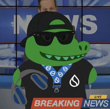The image features a cartoon crocodile wearing sunglasses and holding headphones. The text "BREAKING NEWS" is displayed below the image, indicating that this is an article about the crocodile's story or some other news related to the character.