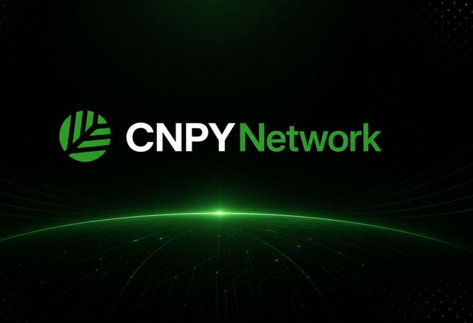 A logo for 'CNPY Network' in white and green text next to a green circular emblem, displayed over a dark background with a glowing green horizon line.