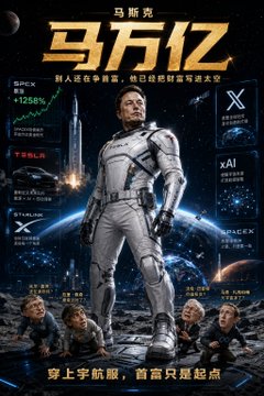 The image features a poster for the movie "Space Nine" with an illustration of a man dressed as a space suit standing on a planet surrounded by other people, including children. The poster also includes text in Chinese that translates to "Space Nine is a movie about space exploration".