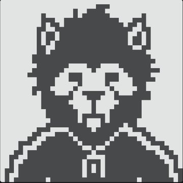 Simple pixel-art grayscale icon depicting the head and shoulders of a cat-like figure with pointed ears.