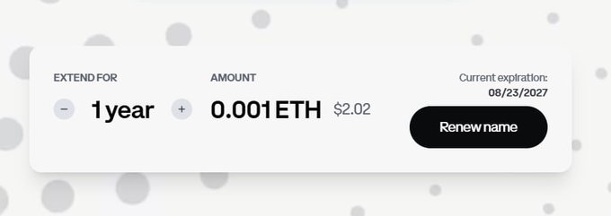 The image shows a screenshot of an online payment form for Ether coins, with a white background and black text. The form displays the current amount of Ether being paid, which is 1 year and 001 ethers. There are also instructions on how to extend the payment process or change the name of the payment recipient.
