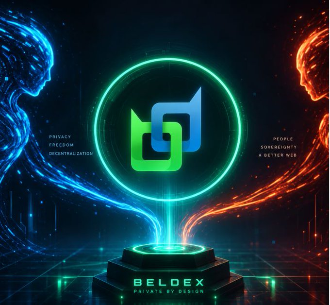 A promotional graphic for BELDEX cryptocurrency with the tagline 'PRIVATE BY DESIGN', highlighting 'PRIVACY, FREEDOM, DECENTRALIZATION' and 'PEOPLE, SOVEREIGNTY, A BETTER WEB'.