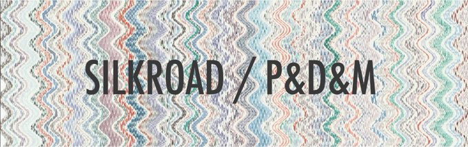 A distorted, glitch-like banner features the text "SILKROAD / P&D&M" overlaid on a wavy, pixelated pattern in muted tones. The image visually represents the "ordinals" referenced in the post, appearing to distort or glitch the title of the "SILKROAD" digital art piece as if viewed through digital artifacts or a wavy mesh.