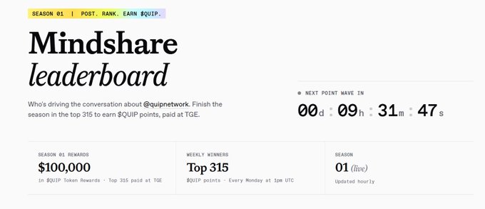 A white banner displays the title "MINDSHARE LEADBOW" and a list of achievements, including $100,000 raised for charity, 100k followers, and top 15% of users.
