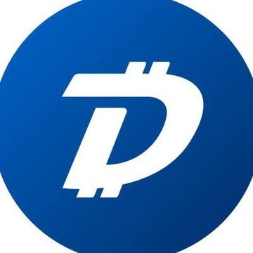 The image shows the DigiByte (DGB) logo, a stylized white "Đ" character on a blue circular background, representing one of the two cryptocurrencies being compared in the post for community strength—specifically the DigiByteCoin coin—against Radix.