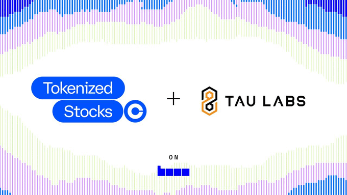 A promotional graphic showing the 'Tokenized Stocks' and 'TAU LABS' logos with a 'ON' badge.