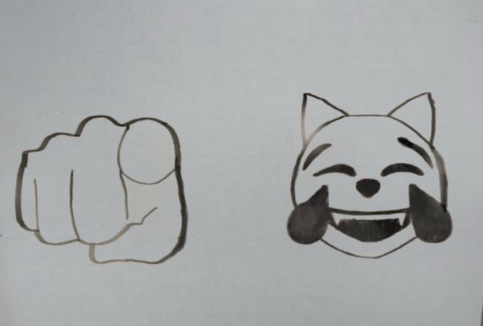 A hand-drawn sketch shows a raised fist on the left and a smiling cat face with closed, joyful eyes and blushed cheeks on the right, visually representing the strength and happiness of the $MOG community.
