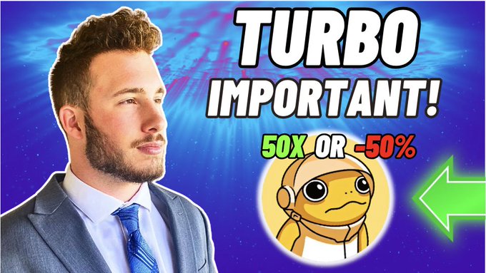 A man wearing a suit stands over an advertisement that has a cartoon character on it, and he is looking up at the camera. Below him there are words that read "Turbo important!", indicating the post's content or theme. Also present in the text is the word "youtub," which could be related to the video featuring the cartoon character. The overall atmosphere appears to be formal but friendly as the man in the suit appears to be engaging with his audience, potentially discussing the importance of certain aspects or providing information about an interesting video he may have seen.