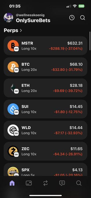The image shows a phone screen displaying an app called "OnlysureBets" which seems to be related to Bitcoin trading. The app is designed for strategizing and making decisions about Bitcoin trades. One option shown on the screen is "Strategy is Ticker is btc go up we can’t change it I have liquidation". This phrase may refer to the current status of a specific Bitcoin coin, such as Bitcoin Cash or Bitcoin Miner, and indicates that the app's user might be considering selling their Bitcoins for more money if they think they will get a better return from the transaction. The app also shows "Long 10x", which suggests that the user is looking for a larger potential increase in value with the chosen trade. This app seems to cater to Bitcoin enthusiasts and provides them with tools to make informed decisions about trading their Bitcoins.