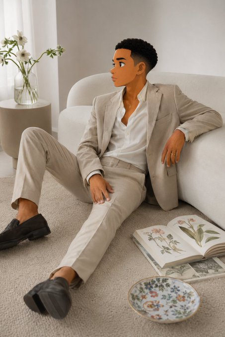 The image features a man sitting on the floor with his legs crossed while wearing a suit and tie. He has black hair and is looking off into the distance, possibly contemplating something or taking a break from work. The room around him includes a couch in the background, a vase of flowers, and several books scattered nearby. There are also two bowls placed on the floor, one closer to the man and another further away. The image seems to be related to the @XOOBNetwork campaign as it mentions completing quests, climbing leaderboards, and keeping pushing regardless.