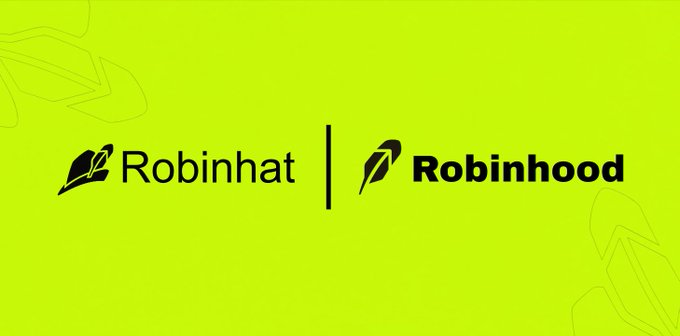 A bright green graphic displaying the logos for 'Robinhat' and 'Robinhood' side by side.