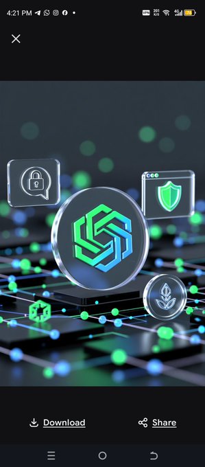 The image displays a promotional graphic for Beldex Coin (@BeldexCoin), featuring a glowing green and blue logo surrounded by icons representing privacy (padlock), security (shield), and growth (sprouting plant), all set against a digital circuit board background. It relates to the post by visually reinforcing Beldex's focus on privacy, security, and decentralized control in Web3. Download and Share options appear at the bottom.