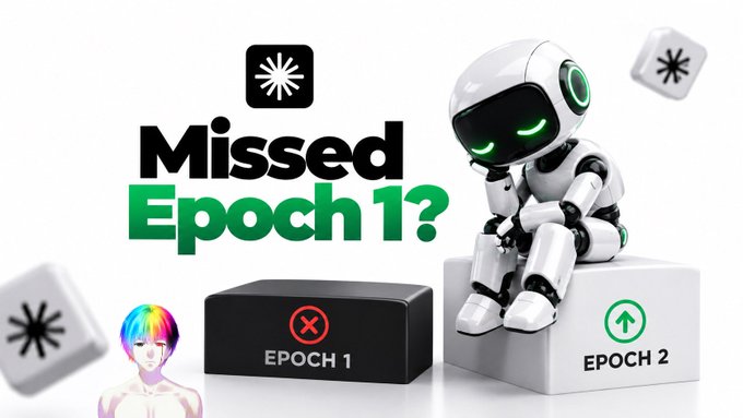 A promotional graphic with the text 'Missed Epoch 1?' showing a sad-looking robot sitting on a box labeled 'EPOCH 2' next to a crossed-out 'EPOCH 1' box.