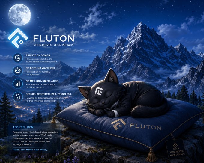 urn of a cat with "fluton" written on it, sleeping peacefully atop a blue pillow against a backdrop of snow-capped mountains and a full moon.