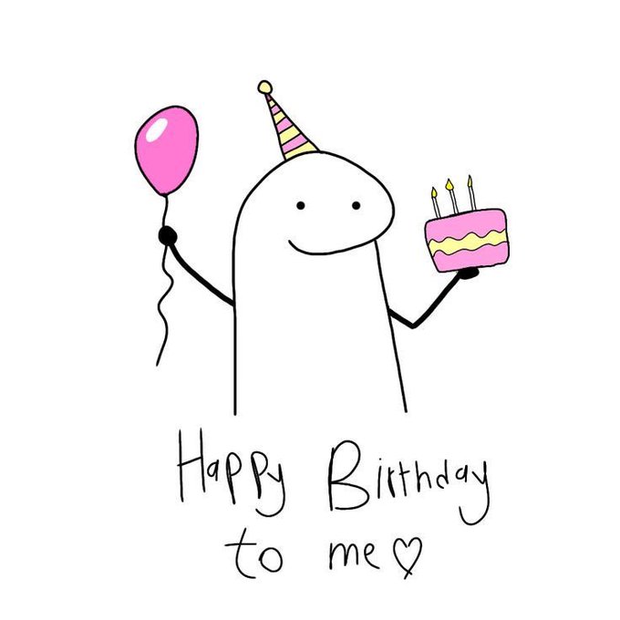 The image features a cartoon character wearing a party hat holding a balloon and a cake. The caption below the image reads "Happy Birthday to me", which suggests that the image is related to a birthday celebration or a special occasion for someone named "Me".