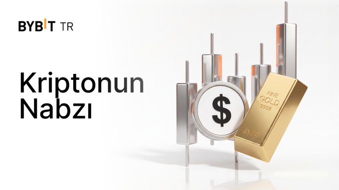 BYBIT TR advertisement in Turkish with text 'Kriptonun Nabzı' (Pulse of Crypto) alongside 3D-rendered gold bars and a coin with a dollar sign.