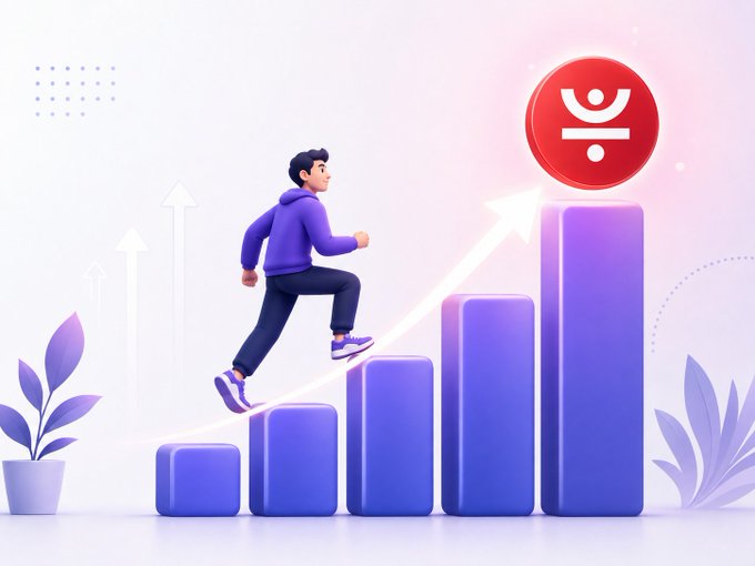 A 3D-rendered illustration shows a person in purple athletic wear running up a series of ascending purple bar charts toward a red circular logo featuring the JustStable symbol, symbolizing growth and financial ascent within the TRON ecosystem. An upward arrow alongside the bars reinforces the theme of unlocking liquidity and increasing value, aligning with JustStable's offer of crypto-backed collateralized USDJ minting on TRON.