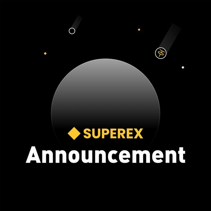 A black announcement graphic featuring 'SUPEREX' in gold text with a diamond icon, above the word 'Announcement' in large white letters.