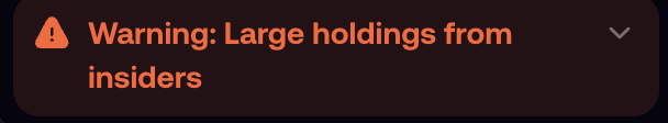 A red warning banner displays "Warning: Large holdings from insiders" with an alert icon, flagging a potential risk of insider concentration in the 4-club.xyz project being discussed. This visual caution complements the poster's concern about the project's legitimacy and fear of a possible rug pull, given the apparent insider holdings.