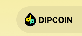 A logo for 'DIPCOIN' featuring a stylized coin design with a colorful 'b' emblem on a pale yellow background.