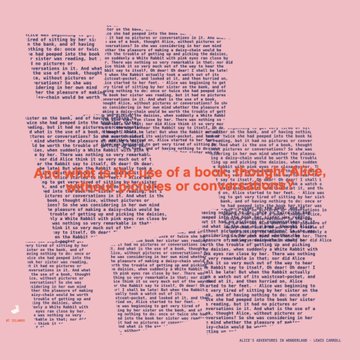 A pink-tinted document page with overlaid red text discussing whether a book brought in a representation to a lawsuit 'Without policies or conversions.'