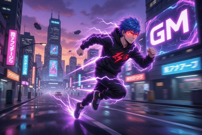 The image features an illustration of a man running through a city at night, with neon lights illuminating the scene. The man appears to be wearing a black hoodie and red shoes as he sprints down the street. In the background, there are buildings that add depth to the scene. The post about @CNPYNetwork discusses the importance of infrastructure in the gaming industry, which is relevant to this image because it highlights how the city's infrastructure can impact gameplay experiences.