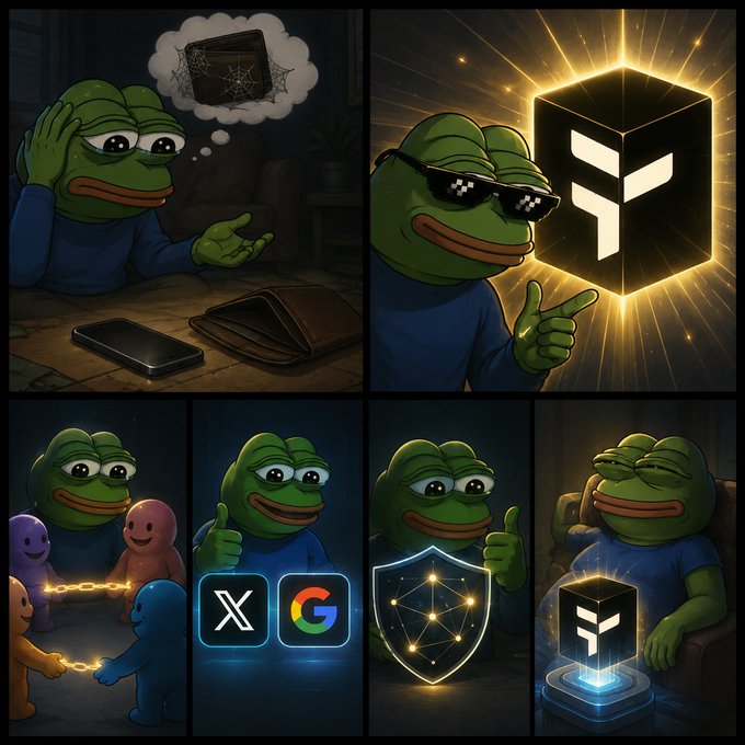 The image features a cartoon frog wearing sunglasses, holding a cell phone, and giving an "X" sign. The frog appears to be in distress or confusion due to losing its phone. In addition to the main scene with the frog, there are four other smaller scenes depicting different scenarios related to the loss of a cell phone: one where the frog is trying to recover it by using social media, another where the frog is trying to recover it through a multi-factor security code, and two more instances where the frog is trying to recover it by signing in with Google. The post emphasizes that losing your phone doesn't necessarily mean losing everything else stored on it, as there are ways to recover or regain access to important information.